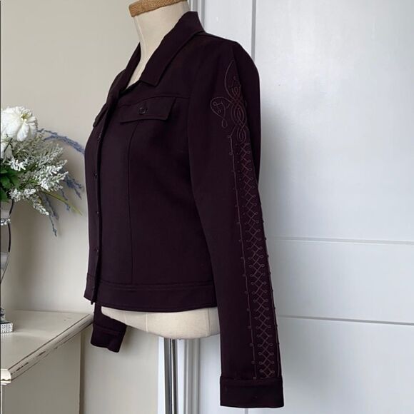 Vertigo Paris Embroidered Collared Blazer Bomber Jacket Eggplant Large‎ - Picture 2 of 16